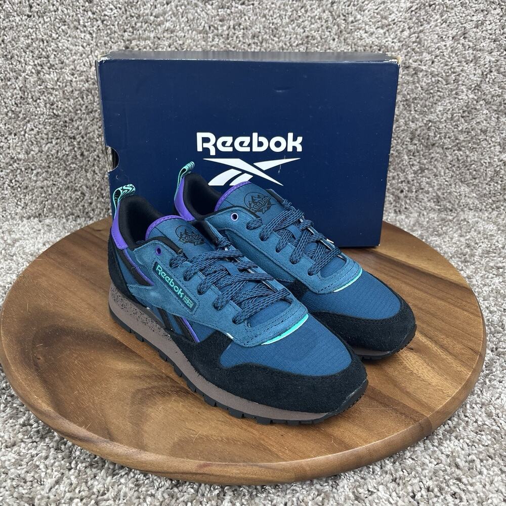 Reebok Classic Leather Sneaker Escape Blue/Black/Utility Brown Womens 6 / Mens 4
